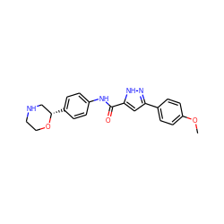 COc1ccc(-c2cc(C(=O)Nc3ccc([C@H]4CNCCO4)cc3)[nH]n2)cc1 ZINC000150251095