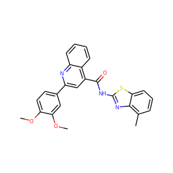 COc1ccc(-c2cc(C(=O)Nc3nc4c(C)cccc4s3)c3ccccc3n2)cc1OC ZINC000001073603