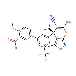 COc1ccc(-c2cc(C(F)(F)F)cc([C@]3(C(C)C)C(C#N)=C(N)Oc4n[nH]c(C)c43)c2)cc1C(=O)O ZINC001772647420