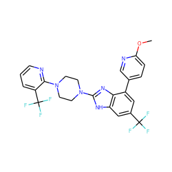 COc1ccc(-c2cc(C(F)(F)F)cc3[nH]c(N4CCN(c5ncccc5C(F)(F)F)CC4)nc23)cn1 ZINC000038157641