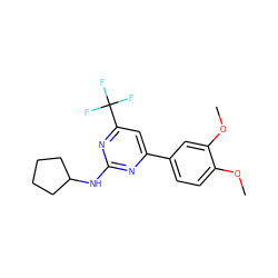 COc1ccc(-c2cc(C(F)(F)F)nc(NC3CCCC3)n2)cc1OC ZINC000002458858