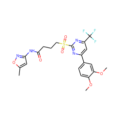 COc1ccc(-c2cc(C(F)(F)F)nc(S(=O)(=O)CCCC(=O)Nc3cc(C)on3)n2)cc1OC ZINC000003655086