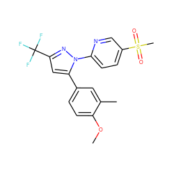 COc1ccc(-c2cc(C(F)(F)F)nn2-c2ccc(S(C)(=O)=O)cn2)cc1C ZINC000013588345