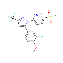 COc1ccc(-c2cc(C(F)(F)F)nn2-c2ccc(S(C)(=O)=O)cn2)cc1Cl ZINC000013588347