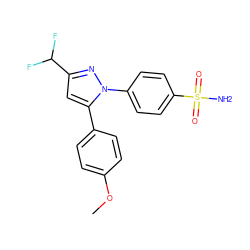 COc1ccc(-c2cc(C(F)F)nn2-c2ccc(S(N)(=O)=O)cc2)cc1 ZINC000000601196