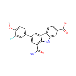 COc1ccc(-c2cc(C(N)=O)c3[nH]c4cc(C(=O)O)ccc4c3c2)cc1F ZINC000113202413