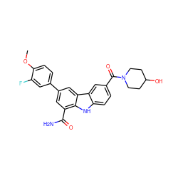 COc1ccc(-c2cc(C(N)=O)c3[nH]c4ccc(C(=O)N5CCC(O)CC5)cc4c3c2)cc1F ZINC000113202971