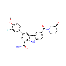 COc1ccc(-c2cc(C(N)=O)c3[nH]c4ccc(C(=O)N5CCC[C@H](O)C5)cc4c3c2)cc1F ZINC000113203259