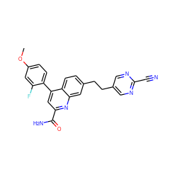 COc1ccc(-c2cc(C(N)=O)nc3cc(CCc4cnc(C#N)nc4)ccc23)c(F)c1 ZINC000221626015