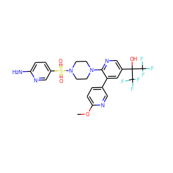 COc1ccc(-c2cc(C(O)(C(F)(F)F)C(F)(F)F)cnc2N2CCN(S(=O)(=O)c3ccc(N)nc3)CC2)cn1 ZINC000299825459