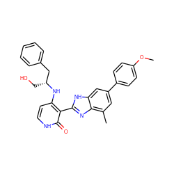 COc1ccc(-c2cc(C)c3nc(-c4c(N[C@H](CO)Cc5ccccc5)cc[nH]c4=O)[nH]c3c2)cc1 ZINC000028703664