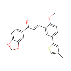 COc1ccc(-c2cc(C)cs2)cc1/C=C/C(=O)c1ccc2c(c1)OCO2 ZINC000029326315