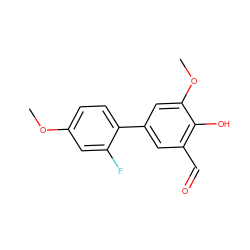 COc1ccc(-c2cc(C=O)c(O)c(OC)c2)c(F)c1 ZINC000169699577