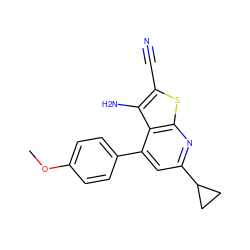 COc1ccc(-c2cc(C3CC3)nc3sc(C#N)c(N)c23)cc1 ZINC000000434255