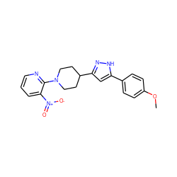 COc1ccc(-c2cc(C3CCN(c4ncccc4[N+](=O)[O-])CC3)n[nH]2)cc1 ZINC000018154337