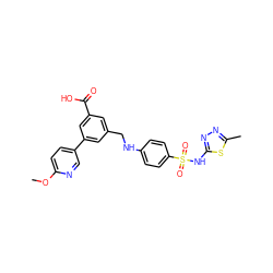 COc1ccc(-c2cc(CNc3ccc(S(=O)(=O)Nc4nnc(C)s4)cc3)cc(C(=O)O)c2)cn1 ZINC000230585752