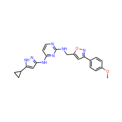 COc1ccc(-c2cc(CNc3nccc(Nc4cc(C5CC5)[nH]n4)n3)on2)cc1 ZINC000203007793