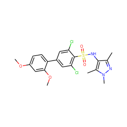 COc1ccc(-c2cc(Cl)c(S(=O)(=O)Nc3c(C)nn(C)c3C)c(Cl)c2)c(OC)c1 ZINC001772653652