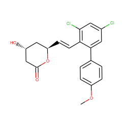 COc1ccc(-c2cc(Cl)cc(Cl)c2/C=C/[C@@H]2C[C@@H](O)CC(=O)O2)cc1 ZINC000029481712