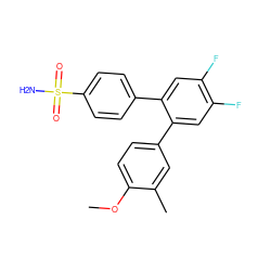 COc1ccc(-c2cc(F)c(F)cc2-c2ccc(S(N)(=O)=O)cc2)cc1C ZINC000003814674