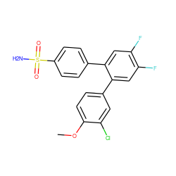 COc1ccc(-c2cc(F)c(F)cc2-c2ccc(S(N)(=O)=O)cc2)cc1Cl ZINC000013755792