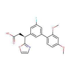 COc1ccc(-c2cc(F)cc([C@H](CC(=O)O)c3ncco3)c2)c(OC)c1 ZINC001772576269