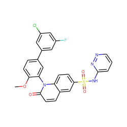 COc1ccc(-c2cc(F)cc(Cl)c2)cc1-n1c(=O)ccc2cc(S(=O)(=O)Nc3cccnn3)ccc21 ZINC001772600387