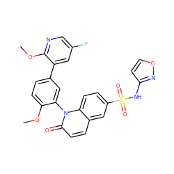 COc1ccc(-c2cc(F)cnc2OC)cc1-n1c(=O)ccc2cc(S(=O)(=O)Nc3ccon3)ccc21 ZINC001772645789