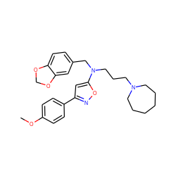 COc1ccc(-c2cc(N(CCCN3CCCCCC3)Cc3ccc4c(c3)OCO4)on2)cc1 ZINC000013437496