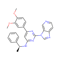 COc1ccc(-c2cc(N[C@@H](C)c3ccccc3)nc(-n3cnc4ccncc43)n2)cc1OC ZINC000036348924