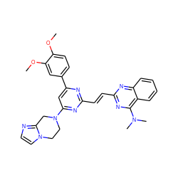 COc1ccc(-c2cc(N3CCn4ccnc4C3)nc(/C=C/c3nc(N(C)C)c4ccccc4n3)n2)cc1OC ZINC000095572894