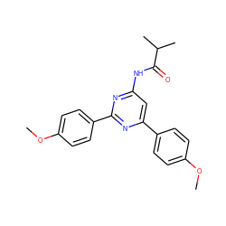 COc1ccc(-c2cc(NC(=O)C(C)C)nc(-c3ccc(OC)cc3)n2)cc1 ZINC000066099721