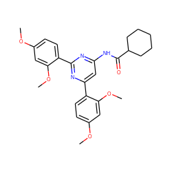 COc1ccc(-c2cc(NC(=O)C3CCCCC3)nc(-c3ccc(OC)cc3OC)n2)c(OC)c1 ZINC000066113047