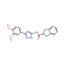 COc1ccc(-c2cc(NC(=O)C3Cc4ccccc4C3)[nH]n2)cc1OC ZINC000013493264