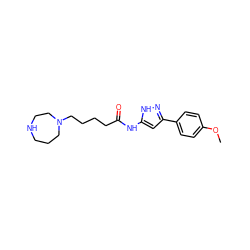 COc1ccc(-c2cc(NC(=O)CCCCN3CCCNCC3)[nH]n2)cc1 ZINC000084741278