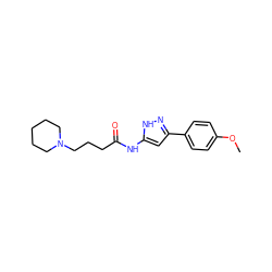 COc1ccc(-c2cc(NC(=O)CCCN3CCCCC3)[nH]n2)cc1 ZINC000095573285