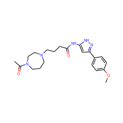 COc1ccc(-c2cc(NC(=O)CCCN3CCCN(C(C)=O)CC3)[nH]n2)cc1 ZINC000095580222