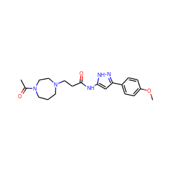 COc1ccc(-c2cc(NC(=O)CCN3CCCN(C(C)=O)CC3)[nH]n2)cc1 ZINC000095575888