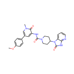 COc1ccc(-c2cc(NC(=O)N3CCC(n4c(=O)[nH]c5ncccc54)CC3)c(=O)n(C)c2)cc1 ZINC000029128592