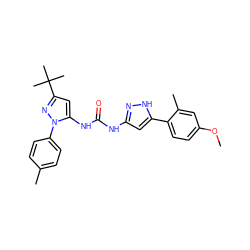 COc1ccc(-c2cc(NC(=O)Nc3cc(C(C)(C)C)nn3-c3ccc(C)cc3)n[nH]2)c(C)c1 ZINC000095561879