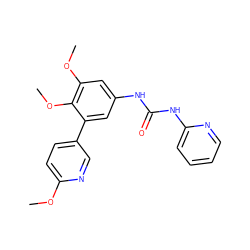 COc1ccc(-c2cc(NC(=O)Nc3ccccn3)cc(OC)c2OC)cn1 ZINC000653702434