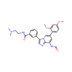 COc1ccc(-c2cc(NC=O)c3ncc(-c4cccc(C(=O)NCCN(C)C)c4)n3c2)c(OC)c1 ZINC000061907135