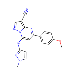 COc1ccc(-c2cc(Nc3ccn(C)n3)n3ncc(C#N)c3n2)cc1 ZINC000084670008