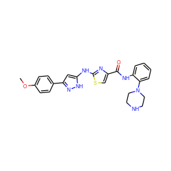 COc1ccc(-c2cc(Nc3nc(C(=O)Nc4ccccc4N4CCNCC4)cs3)[nH]n2)cc1 ZINC000096269602