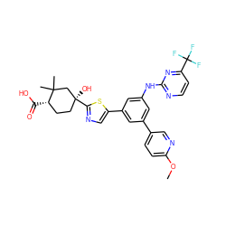 COc1ccc(-c2cc(Nc3nccc(C(F)(F)F)n3)cc(-c3cnc([C@@]4(O)CC[C@H](C(=O)O)C(C)(C)C4)s3)c2)cn1 ZINC000221393646