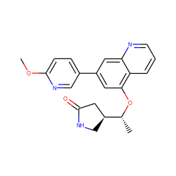 COc1ccc(-c2cc(O[C@H](C)[C@H]3CNC(=O)C3)c3cccnc3c2)cn1 ZINC000146056815