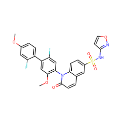 COc1ccc(-c2cc(OC)c(-n3c(=O)ccc4cc(S(=O)(=O)Nc5ccon5)ccc43)cc2F)c(F)c1 ZINC001772571226