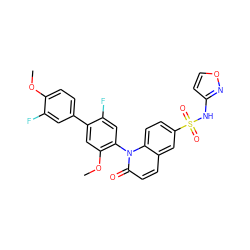 COc1ccc(-c2cc(OC)c(-n3c(=O)ccc4cc(S(=O)(=O)Nc5ccon5)ccc43)cc2F)cc1F ZINC001772585173