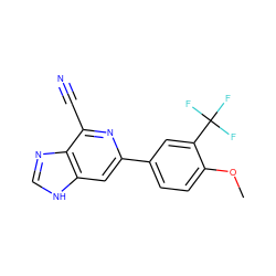 COc1ccc(-c2cc3[nH]cnc3c(C#N)n2)cc1C(F)(F)F ZINC000058575624