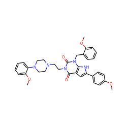 COc1ccc(-c2cc3c(=O)n(CCN4CCN(c5ccccc5OC)CC4)c(=O)n(Cc4ccccc4OC)c3[nH]2)cc1 ZINC000072116282